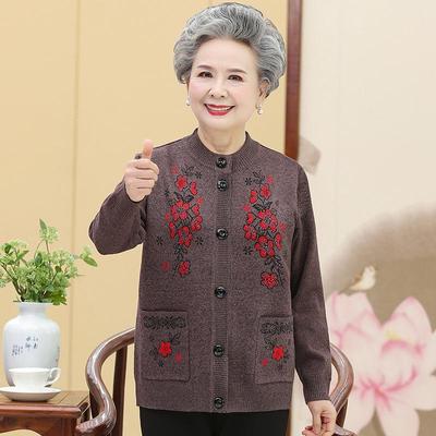 Women's Autumn Minimalist Printed Sweater, Middle-aged and Elderly Daily Casual Plus Size Cardigan