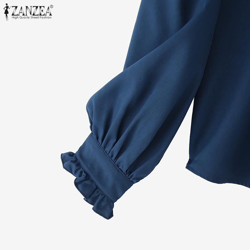 ZANZEA Women Casual Doll Collar Solid Color Loose Long Sleeve Blouse