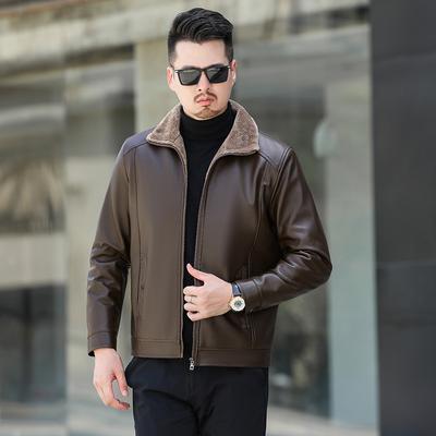 New Men's Leather Jacket Fur Integrated Jacket Autumn and Winter Plush Thickened and Loose Fitting Dad's Leather Jacket