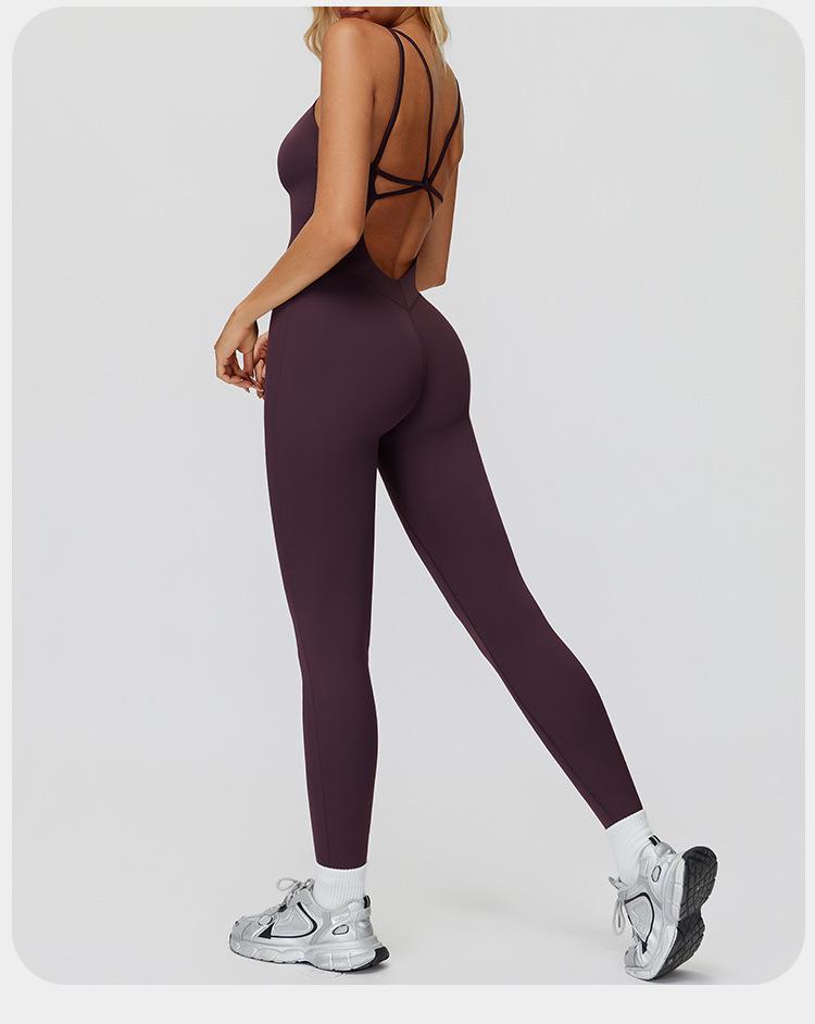 European & American One-Piece Brushed Yoga Bodysuit: Tight-Fitting, Slimming, Sports & Fitness Wear
