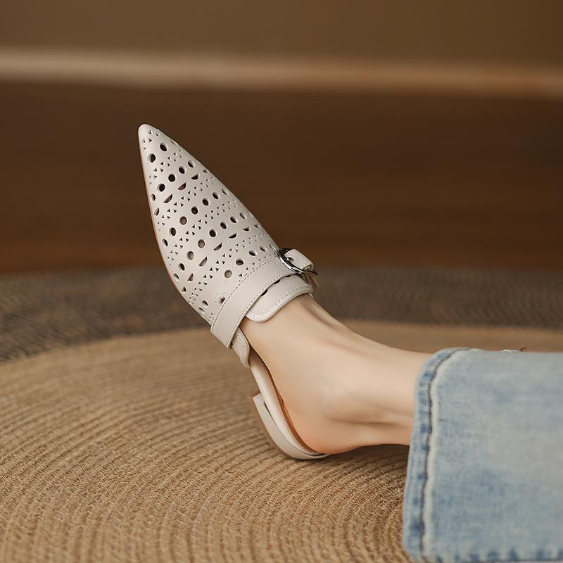 Fashion Women's Mueller Slippers Pointed Toe Slingback Stiletto Heels Sandals 2025 Summer New Low-heel Shoes for Woman Slides Women