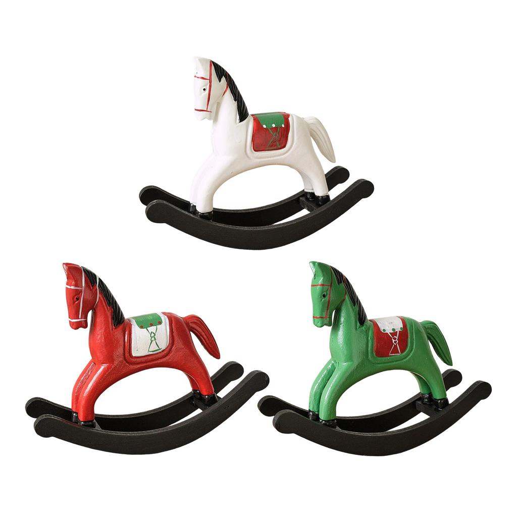 Wooden Rocking Horses Statues Animal Sculptures Desktop Ornament Collectible Figurines Home Decors for Cabinet Bookshelf