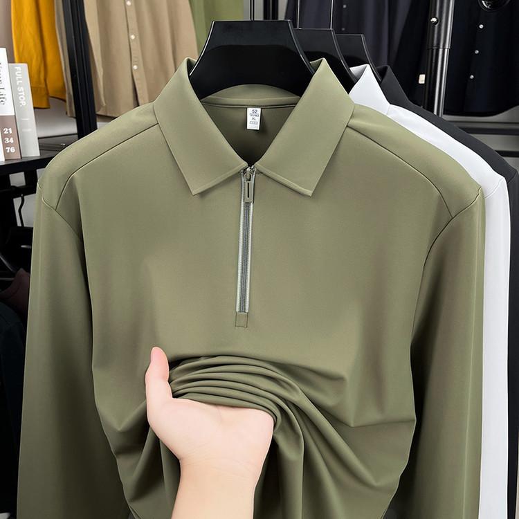 Men s Autumnpolo Long Sleeve Lapel Collar Minimalist Middle-Aged & Young Loose Fit Business M