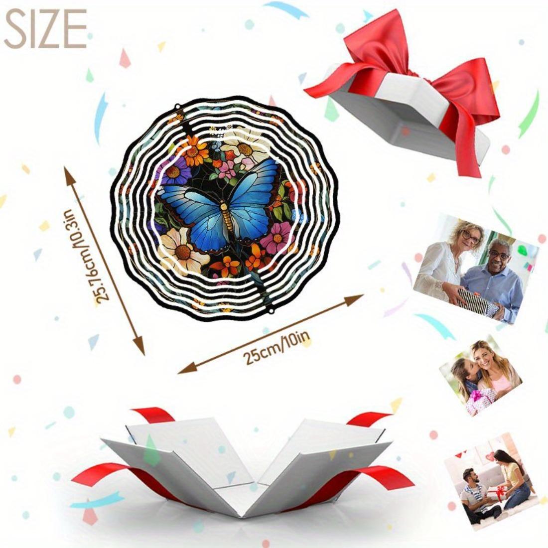 

1pc Blue Butterfly & Floral Mandala Wind Chime - 3D Printed, No-Battery Metal Art for Outdoor, Garden, Balcony Decor - Elegant Hanging Ornament