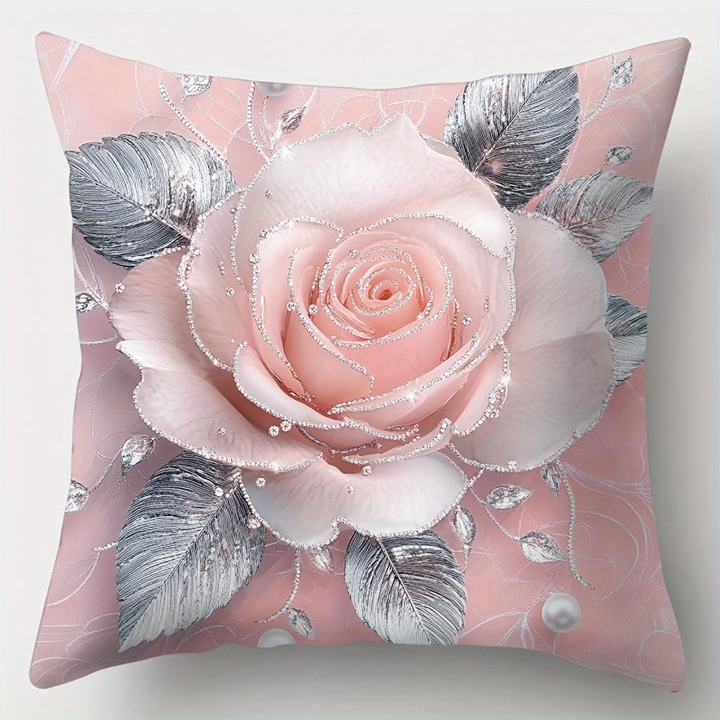Housse de coussin imprimé perle feuille de rose pour décoration de coussin de salon, chambre à coucher, canapé