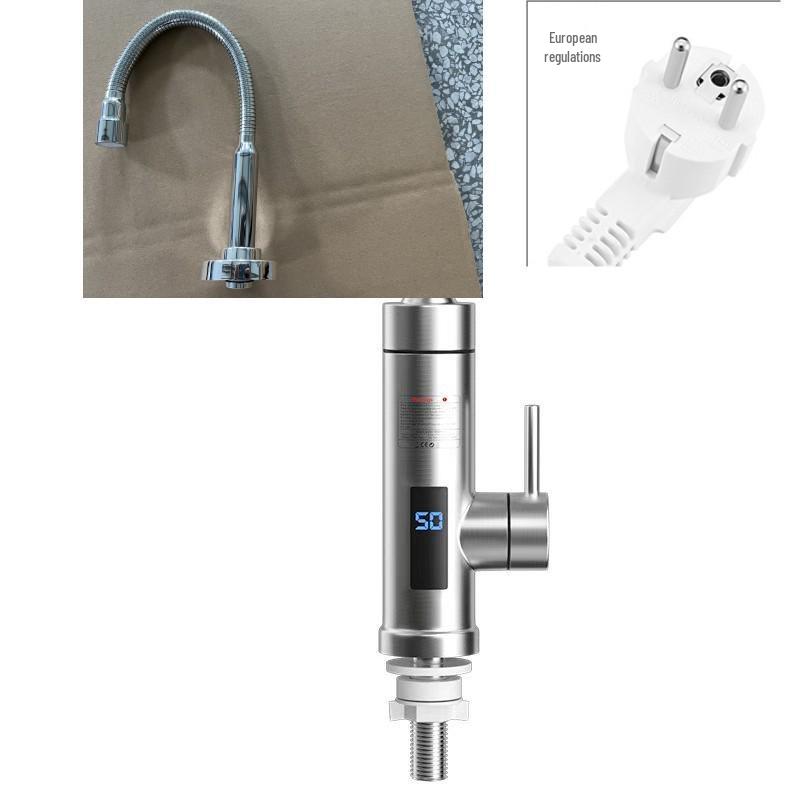 Stainless Steel Instant Electric Water Faucet with Digital Display for Fast Heating - Dual Hot & Cold Use.