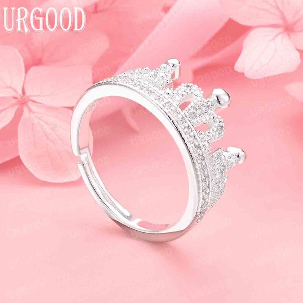 925 Sterling Silver AAA Zircon Crown Open Ring Women Wedding Fashion Jewelry