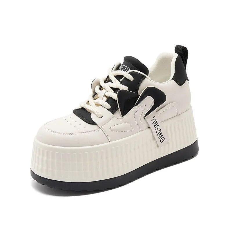 Fujin 8cm Microfiber Leather Spring Autumn Shoes Chunky Sneakers Platform Wedge Women Casual Shoes Ladies Fashion Skate Boarding