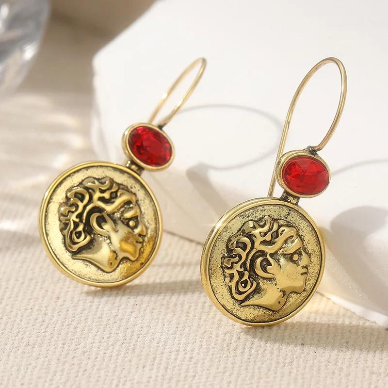 Vintage Golden Plated Red Stones Exquisite Dangle Earrings for Women  Jewelry Accessories Pendant Earrings Festival Gifts