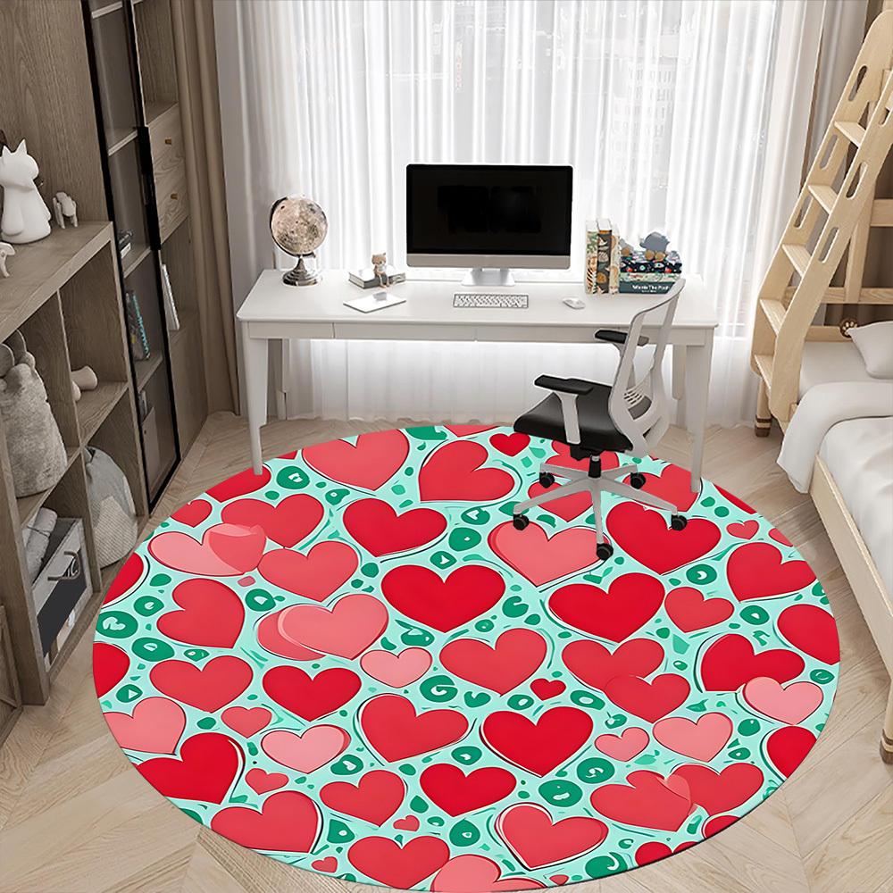 1pc Heart Pattern Office Round Rug, Non-slip, Soft and Durable Office Rug for Interior Decoration, Perfect for Office,Decoration yy260204092