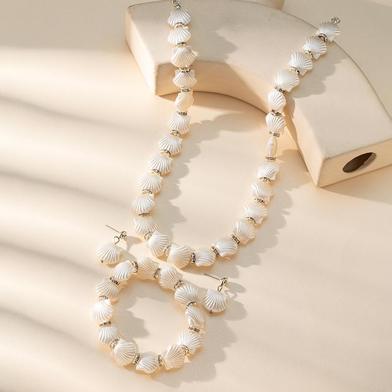 Abs Pearl Jewelry Necklace Earrings Bracelet Set Women'S Necklace Earrings Bracelet Three-Piece Set For Mom Gift Accessories