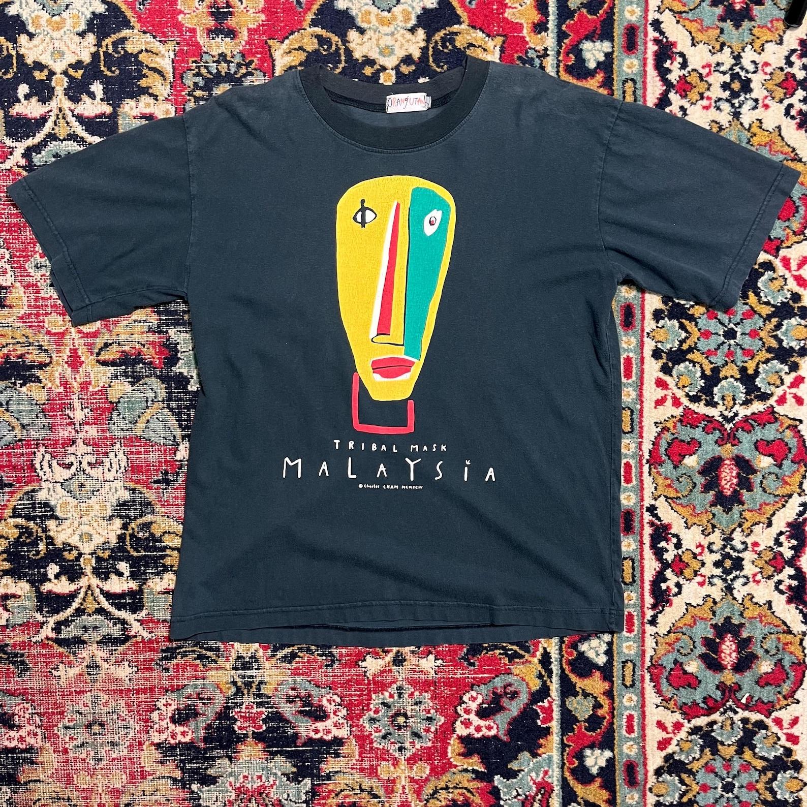 Vintage Malaysia Tribal Mask T-Shirt Abstract Art Size L M