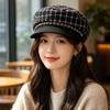 Small fragrant plaid soft brim octagonal hat children autumn and winter elegant fashion versatile metal chain decorative beret