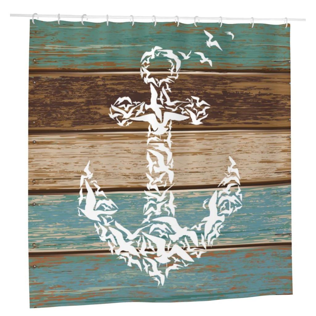 Nautical żaglówka drewniana zasłona prysznicowa kompas kotwica latarnia morska na Vintage drzwi do stodoły piracka tkanina wystrój łazienki z haczykami