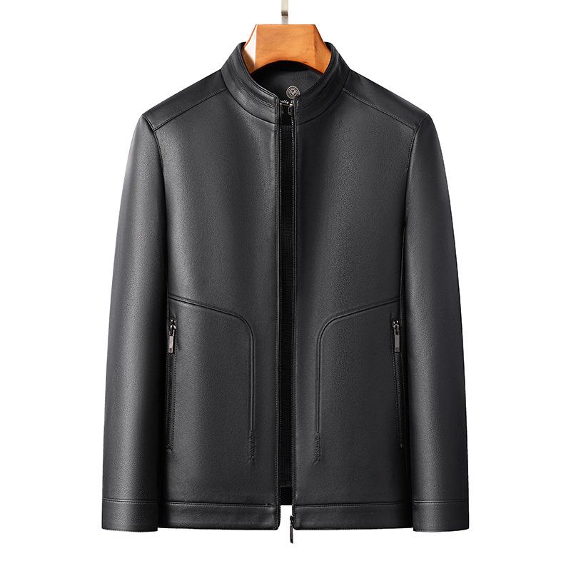 2026 Spring Men's Casual Sheepskin Leather Jacket with Stand-up Collar