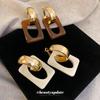 Silver Needle Square Circle Geometric Smudge Resin Earrings Retro Versatile Earrings Hong Kong Style Niche Simple Design Earrings Women