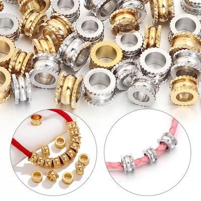 10-20 Stück/Los Edelstahl-Abstandshalter Perlen Großes Loch Lose Perlen Passend für 4 5mm Runde Lederkordel DIY Armband Halskette Schmuckherstellung