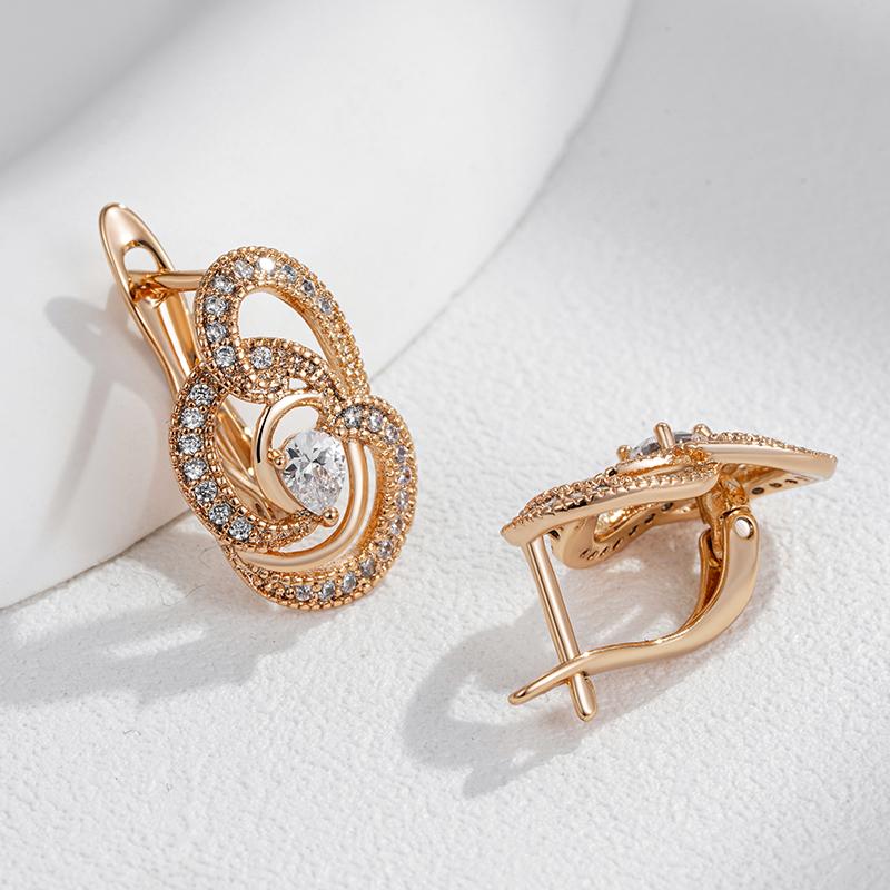 Shiny Natural Zircon Symmetry Flower English Earrings For Women Trendy  Rose Gold Color Vintage Daily Fine Jewelry