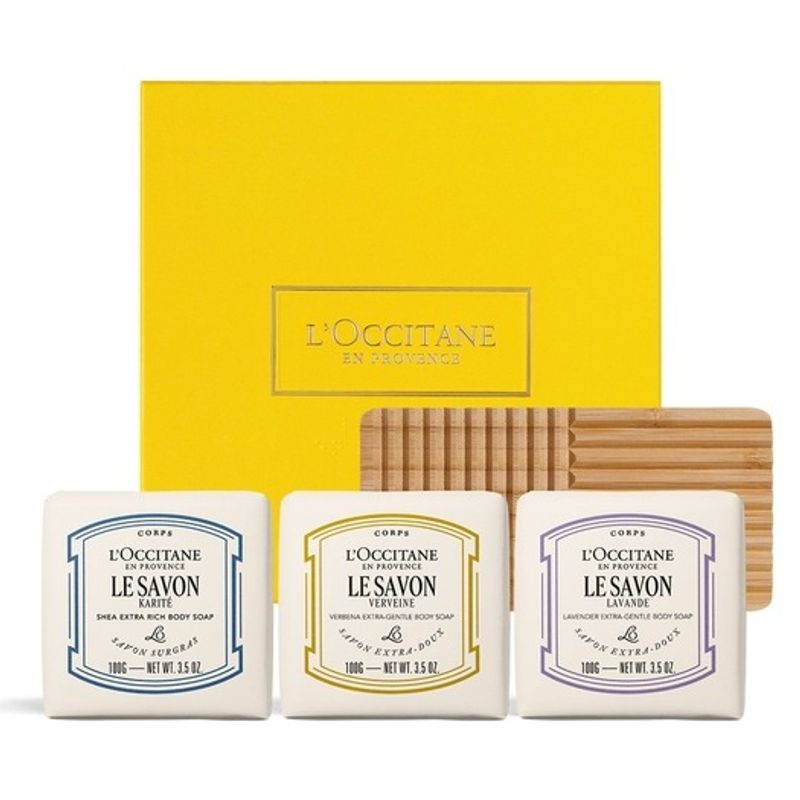 LOCCITANE Le Sabon Extra-Gentle Body Soap Trio Set (Carité Confort) (+ Soap Tray) FREE