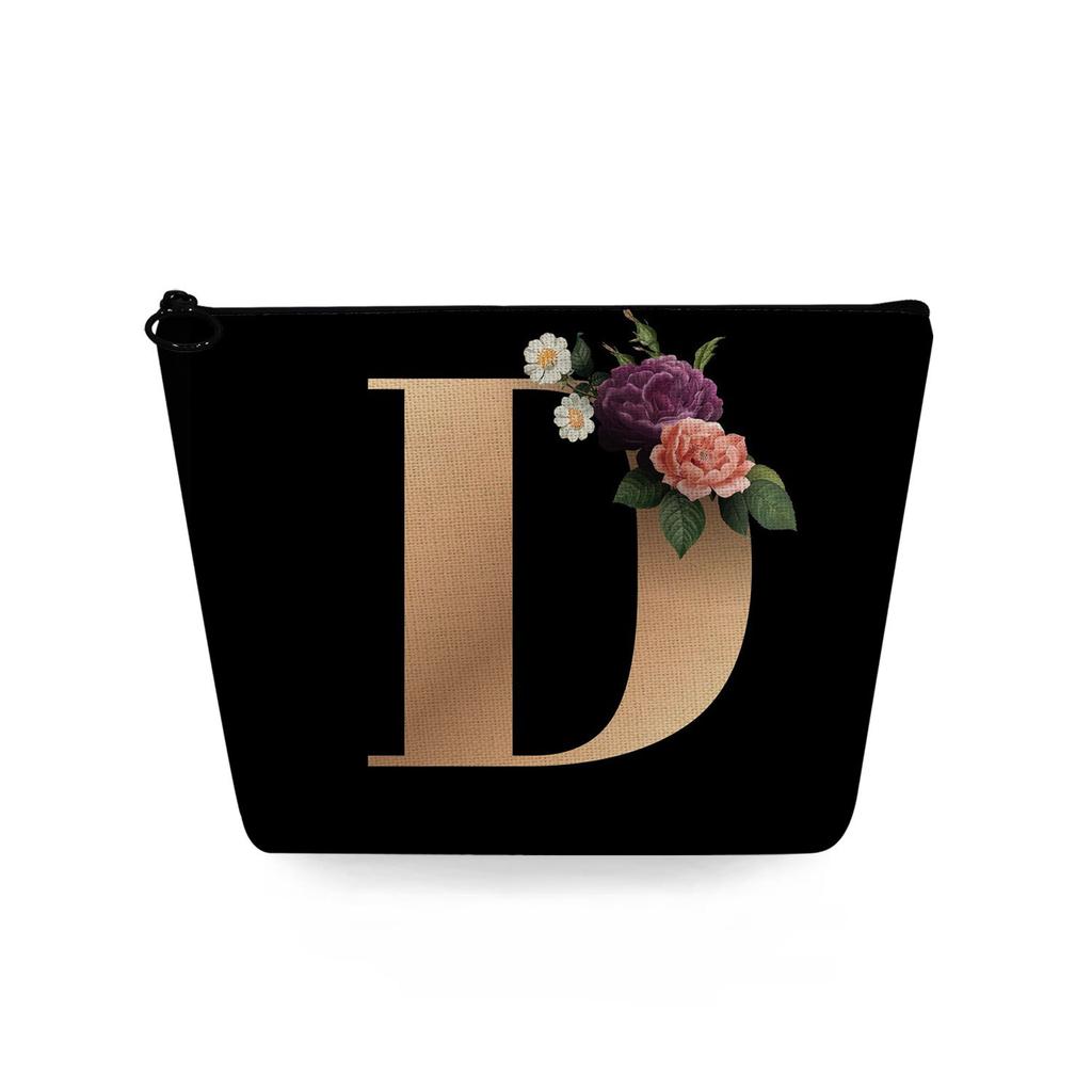 Women Black background letters Print Cosmetic Bag Toiletries Organize Travel Storage Case 6729 KTB