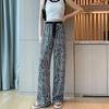 Women's Plus Size Straight Thin Section Pant Summer Ethnic Style Loose Draping Printed Wide-legged Trousers Tide