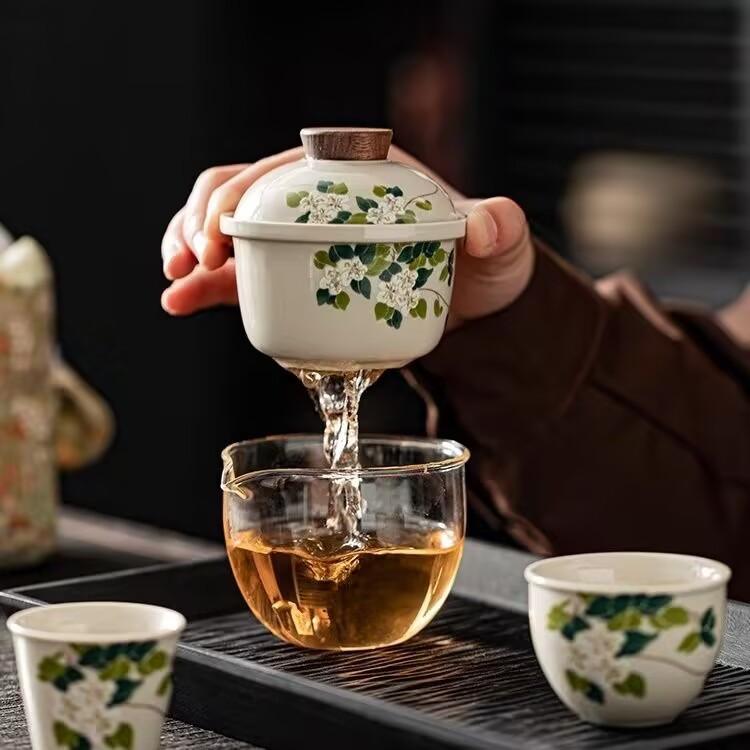 Plant Ash National Style Set Storage Portable Express Cup Glass Ceramic One Pot Two Cups Small Set With Gifts