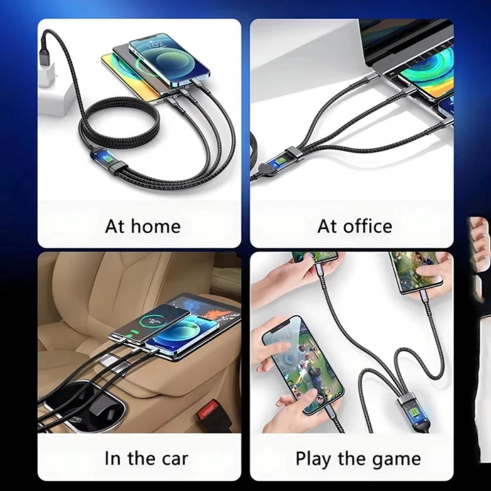 3-In-1 Super Fast Charging Cable, 3-In-1 Charging Cable With Transparent Illuminated Braided Nylon Wire, Fast Charging Data