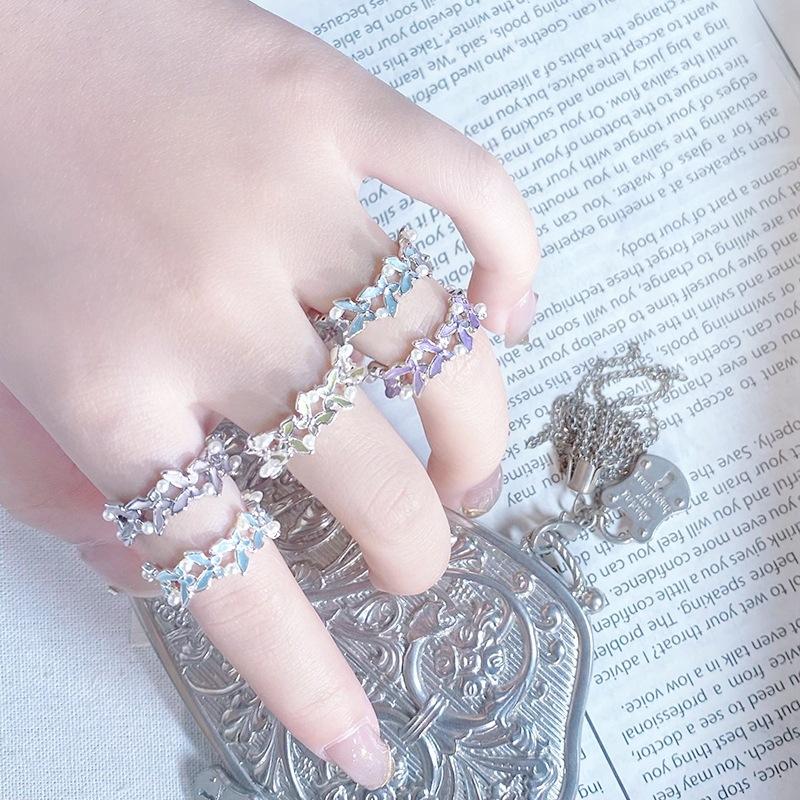 Exquisite Fairy Sweet Enamel Oil Butterfly Series Open Ring Stacked With Female French Light Luxury High-End Ring