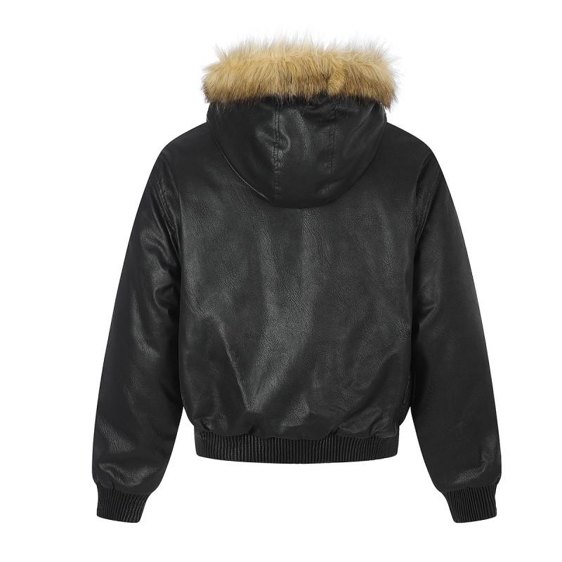 Magic Bear Vintage Faux Fur Collar Padded Biker Jacket Loose Fit Winter Coat Teens