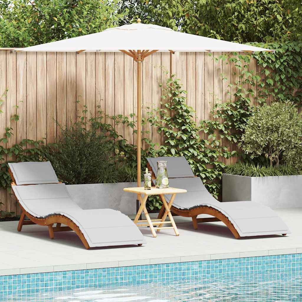 Sun Lounger with Cushions 2 Pcs Light Grey Solid Acacia Wood