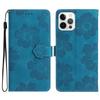 For iPhone 16 Pro Case Flower Design Leather Flip Phone Cover with Card Holder Wrist Strap