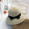 Hepburn Bow Ribbon Sun Hat Women'S Straw Hat Bucket Hat Color Sunscreen Sun Hat Beach Hat