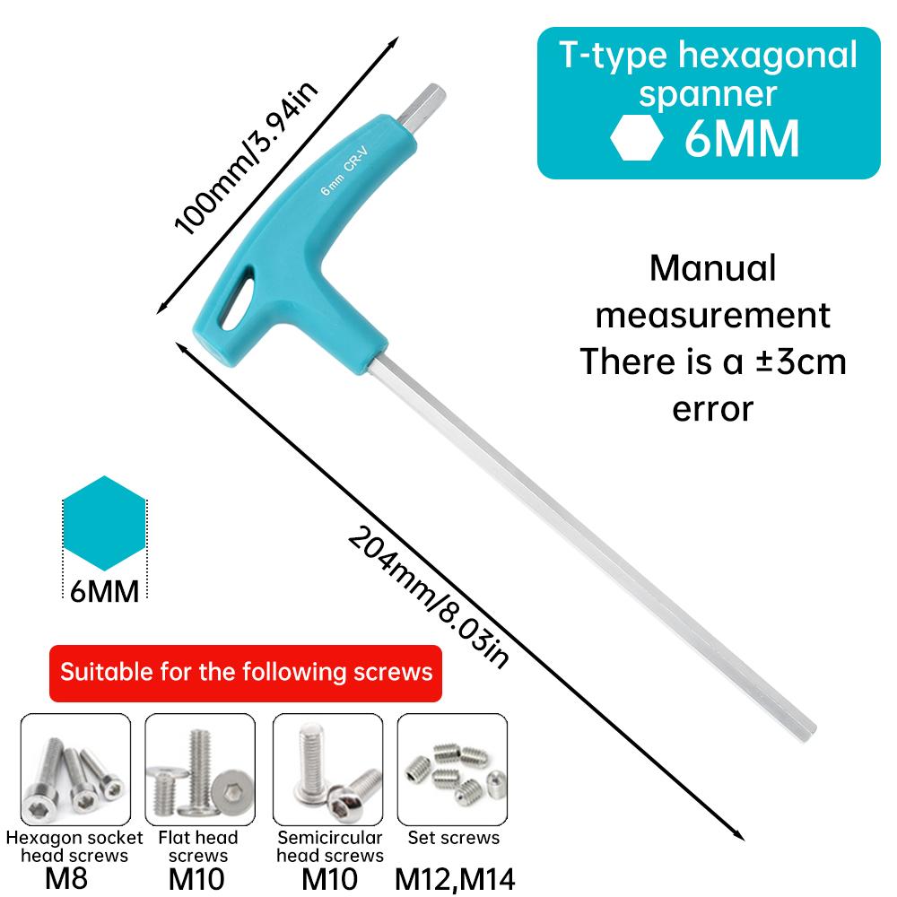 T-shaped Hex Wrench Double Headed Extended Rubber T-Handle Alle Screwdriver 2mm/2.5mm/3mm/4mm/5mm/6mm/8mm/10mm Bike Repair Tools