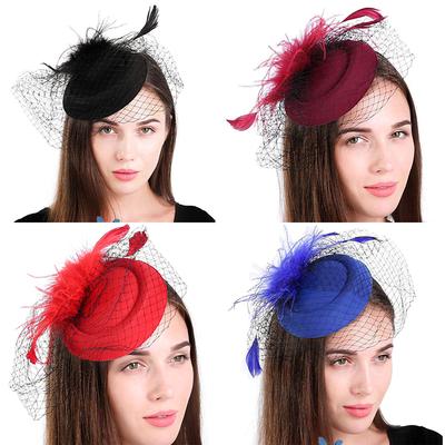 Feder Fascinator Damen Fascinator Stirnband Teeparty Fascinator Derby Pillbox Hut Cocktail Blumen Fascinator Schleier Netz