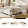 Cama Estofada, Cama de Solteiro, Cama Infantil 90 x 200cm, Cama com Cabeceira Estofada e Proteção contra Quedas, Pés de Cama em Madeira Maciça, Bouclé, Bege