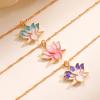 Lotus Pendant Necklace Enamel Lotus Flower Necklace Oriental Style Elegant Twist Chain Necklace Jewelry Gift for Women And Girls