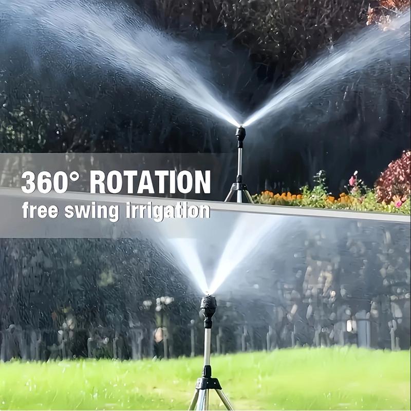 360° Rotating Tripod Sprinkler for Lawn/Garden, Double-Sided Coverage, Telescoping Design