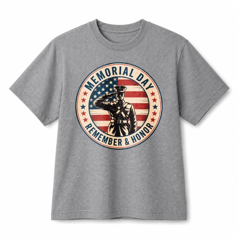 Patriotic Memorial Day Soldier Remember & Honor Retro Graphic Cotton T-Shirt M