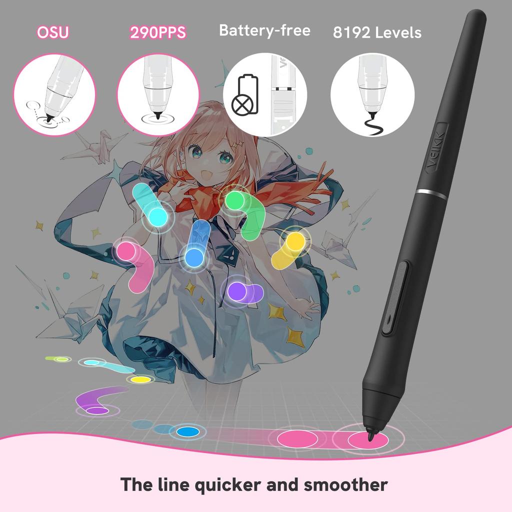 VEIKK Gaming 8192 Pressure Sensitivity 4 Shortcut Pen Tablet for Compatible with and Ideal for and Students 4x3-inch OSU! Tablet, Ultra-Slim,