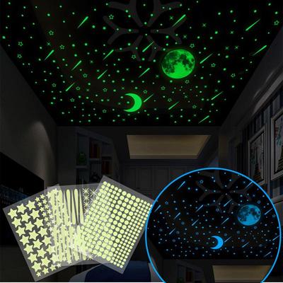 Glow-in-the-Dark Star & Moon Wall Stickers for Kids' Rooms - Shooting Stars & Polka Dots Fluorescent Decals