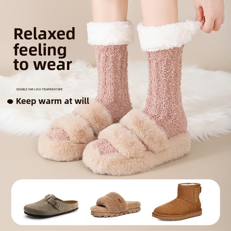 Coral Velvet Socks Women's Winter Plus Velvet Thick Warm Floor Socks Home Sleep Plush Autumn Winter Snow Moon Socks