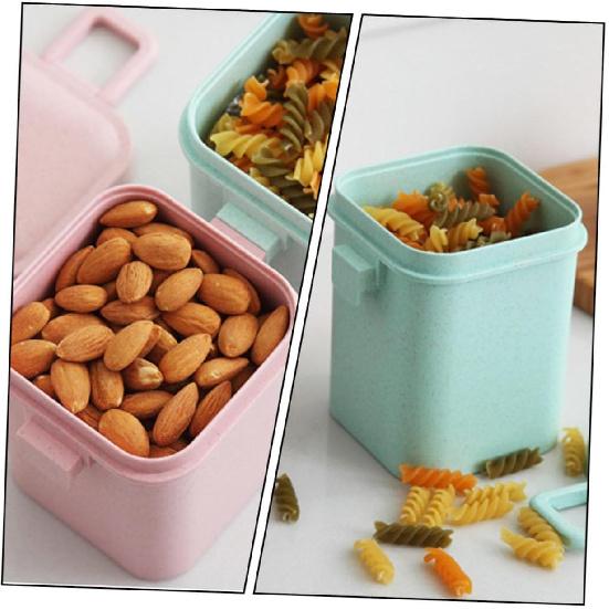 Cabilock 3pcs Wheat Straw Soup Cup Microwaveable Porridge Breakfast Cups with Sealed Lid Square School Picnic Green Beige Pink