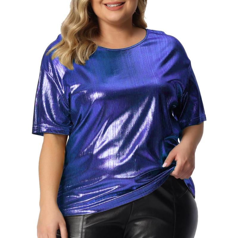 

IHUASU Women s Fashion Casual Solid Color Print Short Sleeve O-Neck Blouses & Shirts XXXXXL