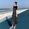 Hepburn Style Women's Floral Patchwork Midi Dress - Elegant High Waist Slimming Skirt for Summer 2026