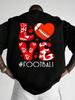 Men's Retro Football Graphic T Shirt with Red & Heart Shaped Football Design & Bold #FOOTBALL Lettering Casual Sports Fa