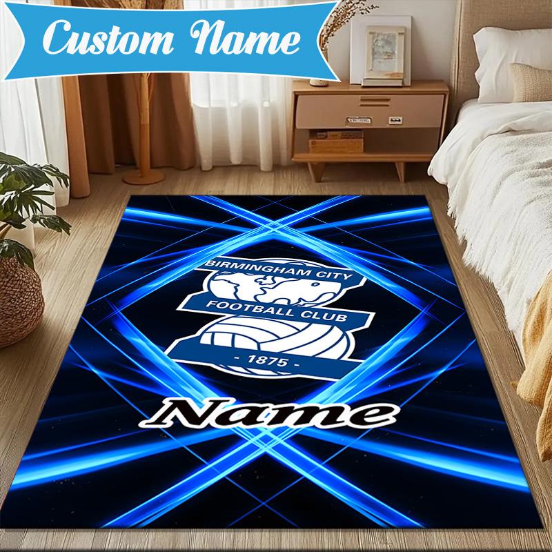 Custom Name Birmingham Football Neon Rug Game Carpet, Floor Mat for Bedroom Living Room Entryway Rug, Home Decor Idea Gift for Christmas birthday