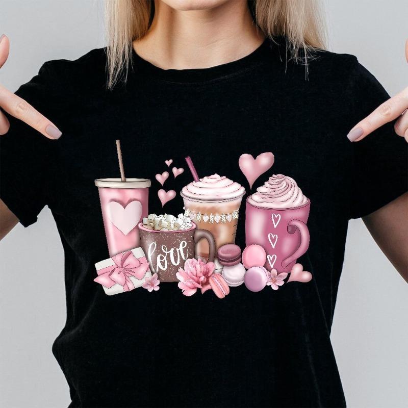 

Valentine s Day Love Pink Hot Cocoa Washable Ironing Thermal Transfer Sticker, Heat Press Sticker Heat Transfer Printing Heat Transfer Film Suitable 4XL чорний