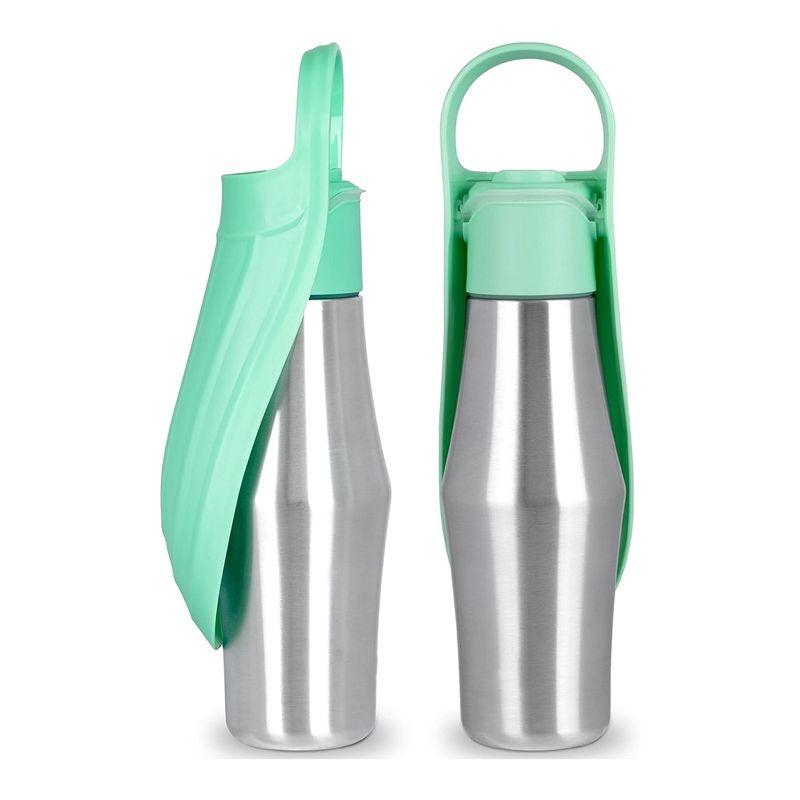 AEE2-Stainless Steel Dog Travel Water Bottle + Drinking Feeder, Leak Proof Green 27Oz