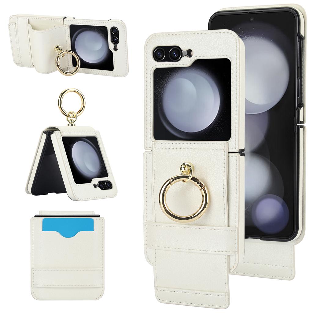 Ring Holder Cards Solt Wallet Leather Case For Samsung Galaxy Z Flip 5 4 3 5G Wristband Case Flip4 Flip3 Stand Shockproof Cover