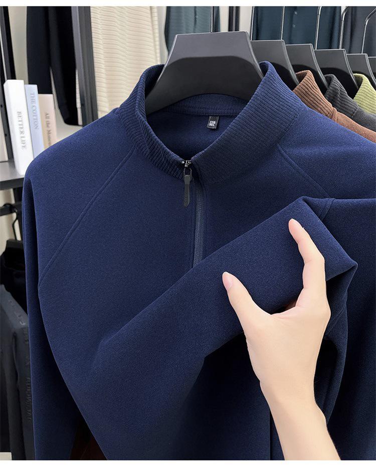 Męska dwustronna, kationowa, szczotkowana, ciepła koszulka z półgolfem i zamkiem błyskawicznym